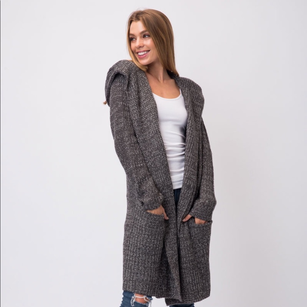 Comfy Chunky Two Toned Knit Hoodie Cardigan - Picture 5 of 8